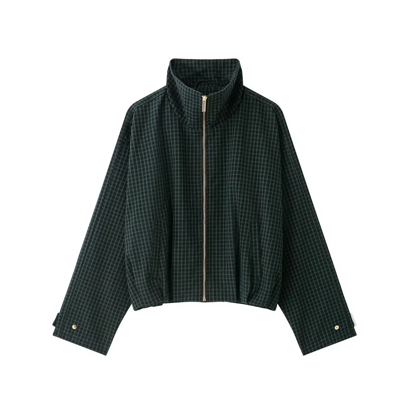 TFMLN Damen Bomberjacke Kariert Stehkragen Reißverschluss Lose Jacke Herbst Winter High Street Lässig Schick Damenjacken 2026 – Detail 8
