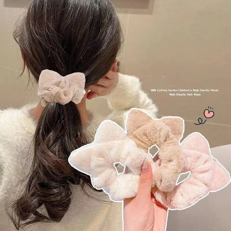 4Pcs Pompom Hair Ties Elastic Hair Band Women Plush Hair Scrunchies Ponytail Holder Hair Ties Solid Color Hair Accessories