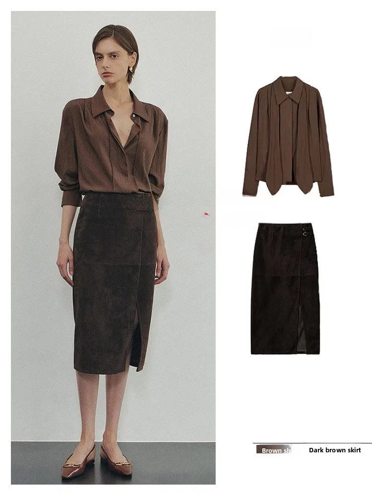 Elborn Donna irt con Sa Leggero Lungo Sve Vintage Sle Colore puro Colletto ribaltabile Design Top casual traspirante