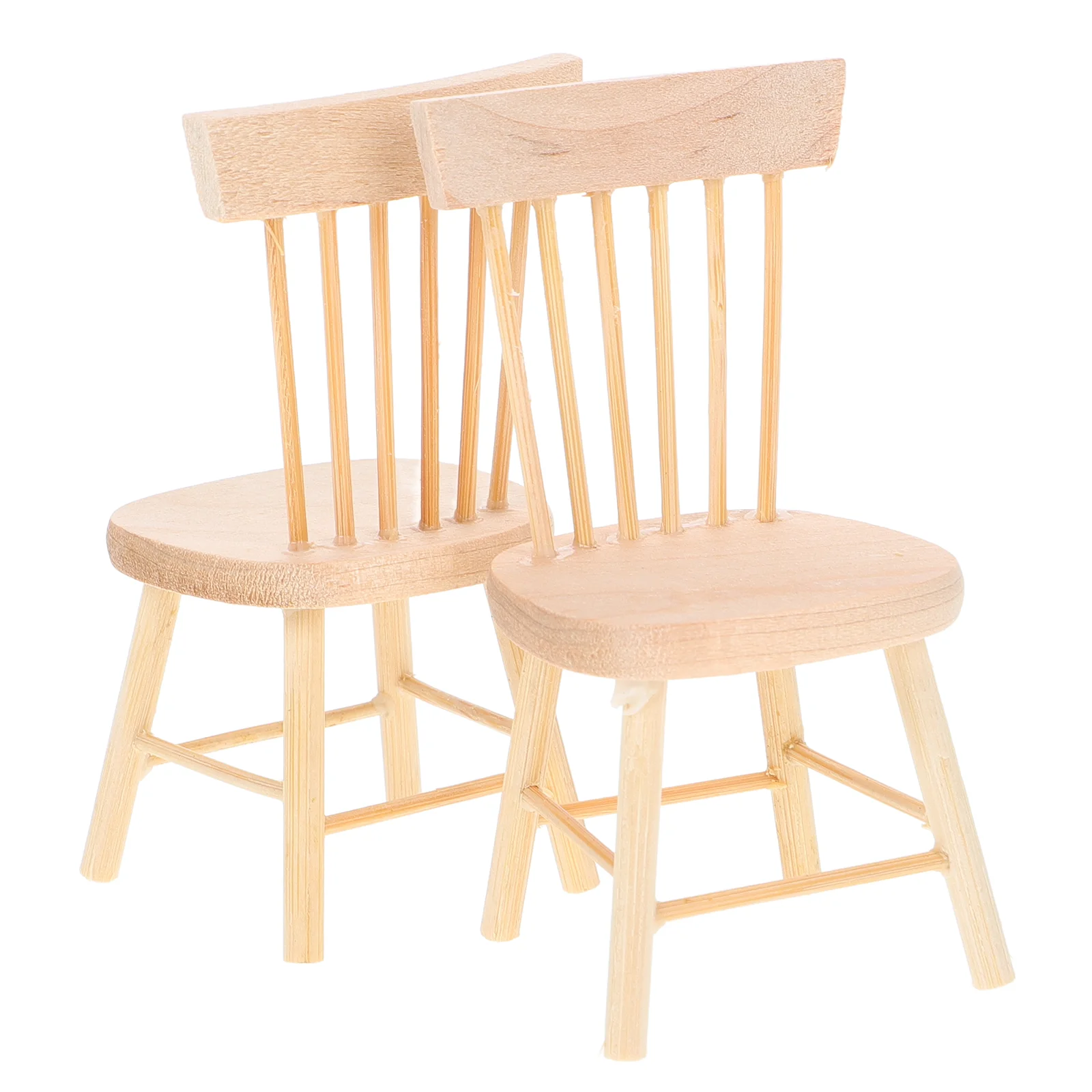 2 Pcs Toys Dollhouse Chair Baby Highchairs Miniature Figurines Furniture Beige Wooden Model Stool