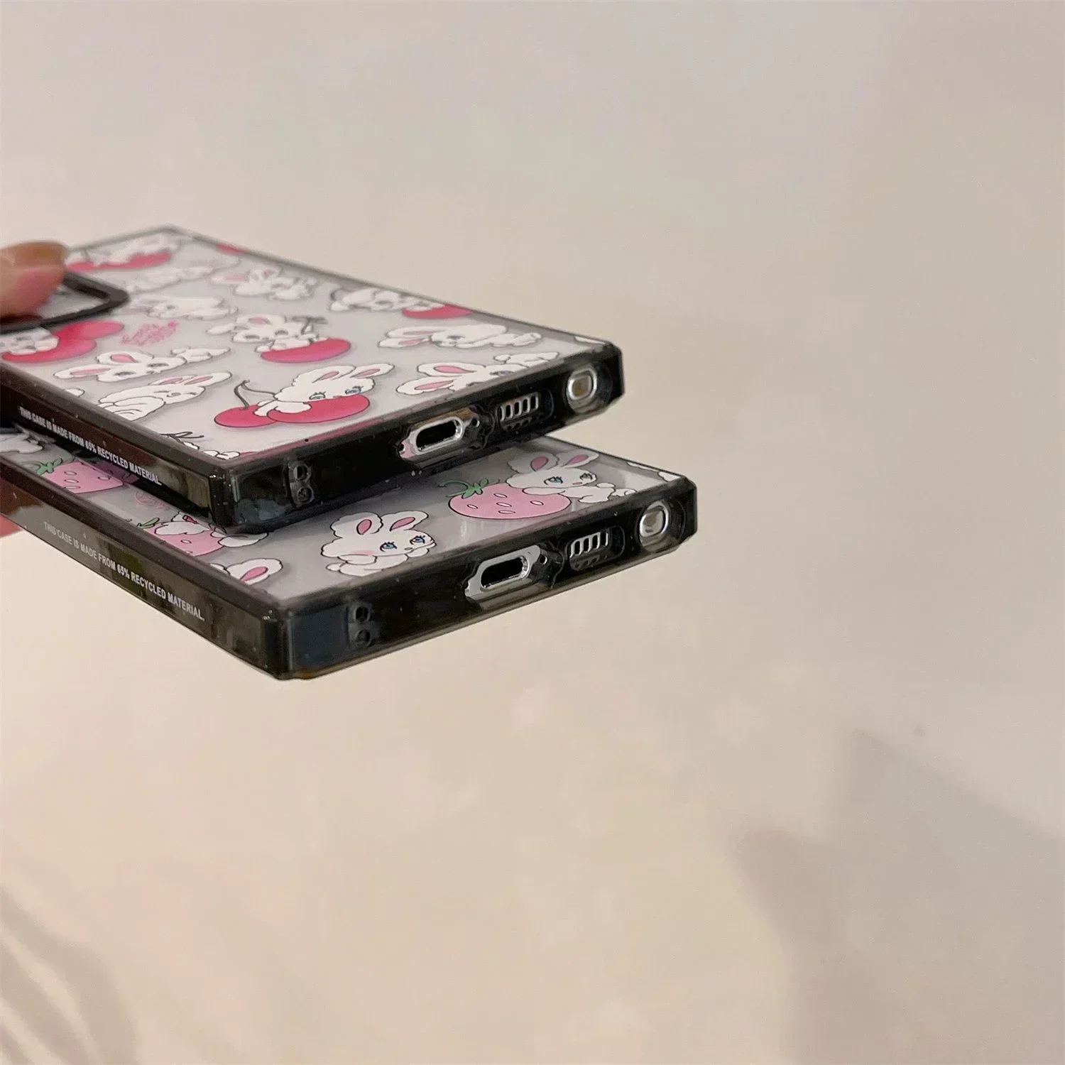 삼성 갤럭시 S25 + 플러스 S24 S23 울트라 S25U 커버 보호 쉘용 딸기 토끼 아크릴 블랙 테두리 케이스