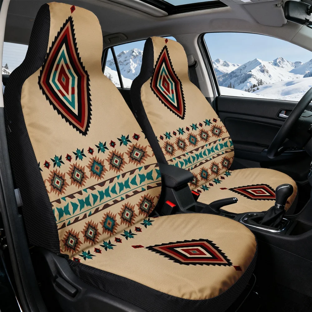 Set Of 2 Car Seat Covers With A Geometric Tribal Design, Suitable For Front Seats, Offering A Soft And Cozy Feel, Easy To Instal