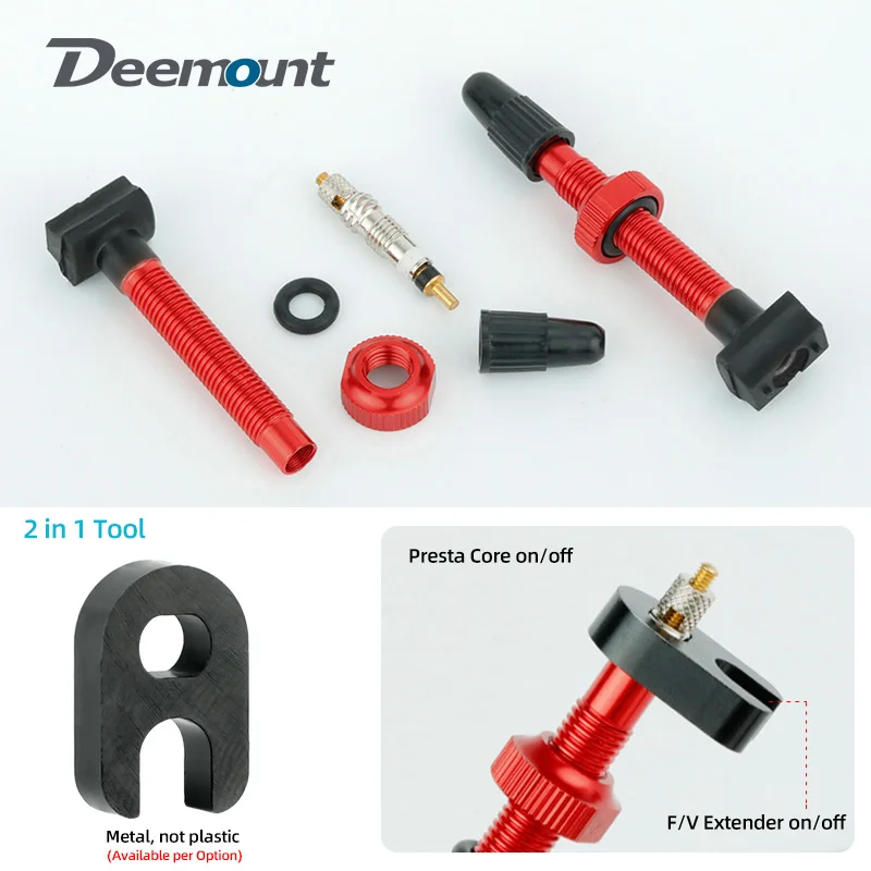 Deemount Presta Nipples Bicycle Tubeless Rim F/V Valves Anodized Aluminum Stem Brass Core Integrated Rectangle Base