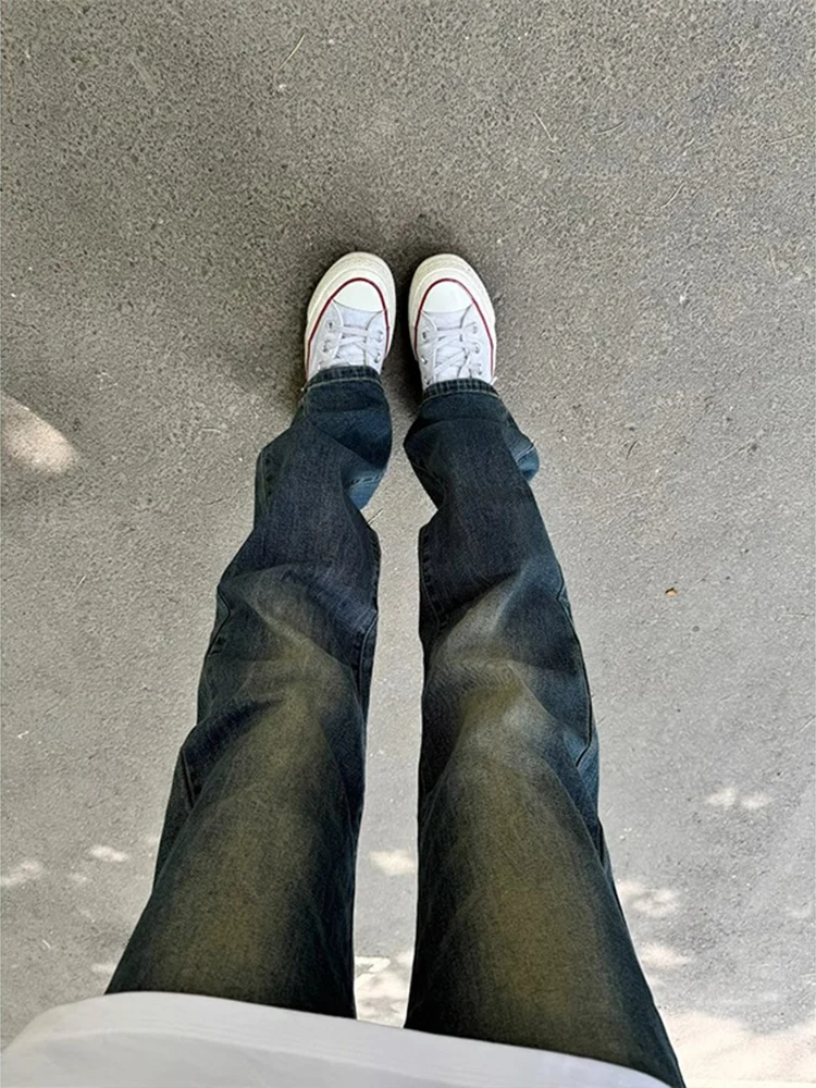 

Retro Washed Dark Blue Men's Slim Fit Straight Leg Jeans High Street Style Clean Fit Cotton Polyester Blend Long Trousers