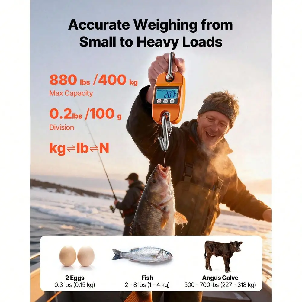 Crane Scale, 880 Lbs 400 Kg Max Capacity, Handheld Hanging Scale With Cast Aluminum Case LCD Display, 0.2 Lbs Division 3 Unit S