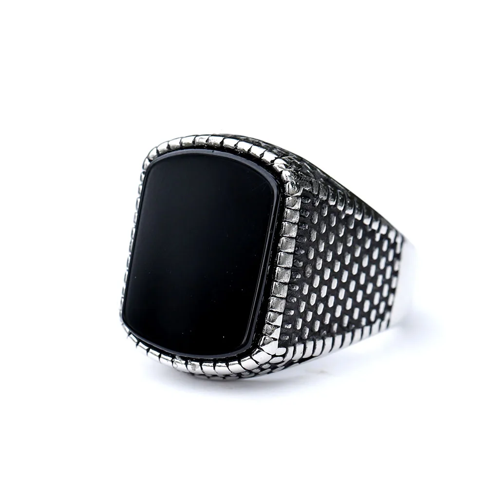 Simple Fashion Stainless Steel With Zircon Black Agate Stone Rings For Men Women High Quality Wedding Jewelry Gifts Dropshipping
