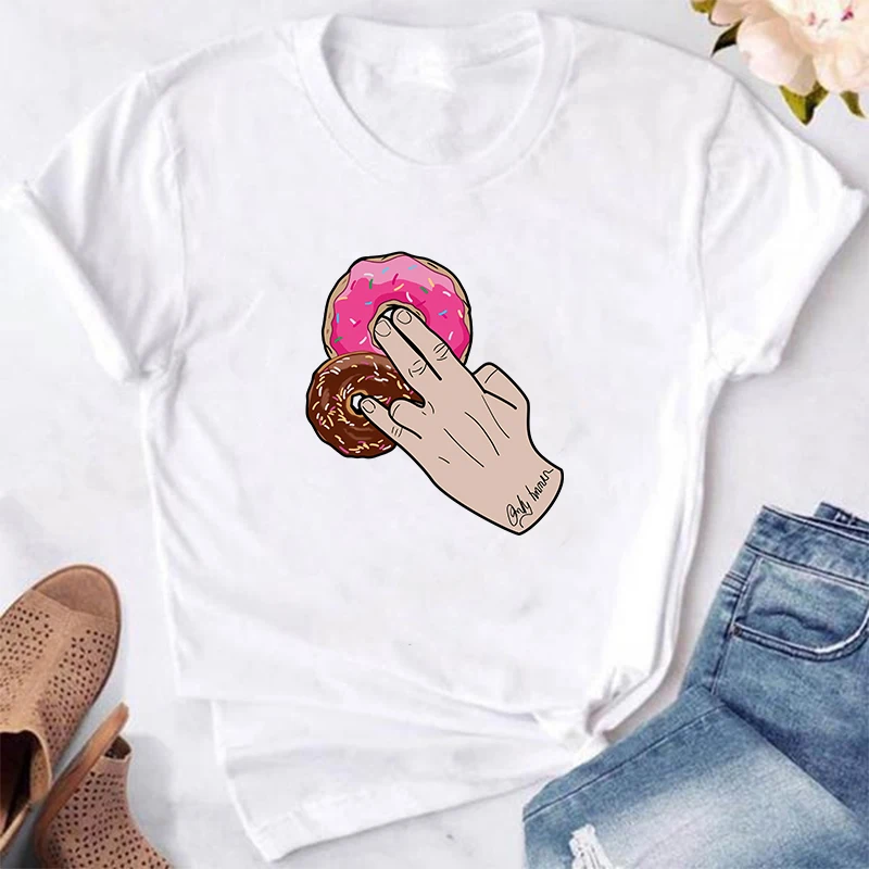 T-shirt Fashion Harajuku Kasual Wanita Kaus Baru Rumah Musim Panas Lentur Elastis Lengan Pendek Leher-o Longgar Print