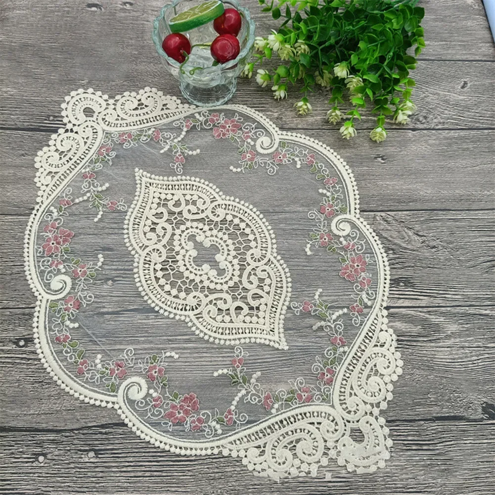 

Rose Embroidered Tablecloth Lace Round Table Cover Wedding Party Dinner Decor Vintage French Lace Pastoral European Style