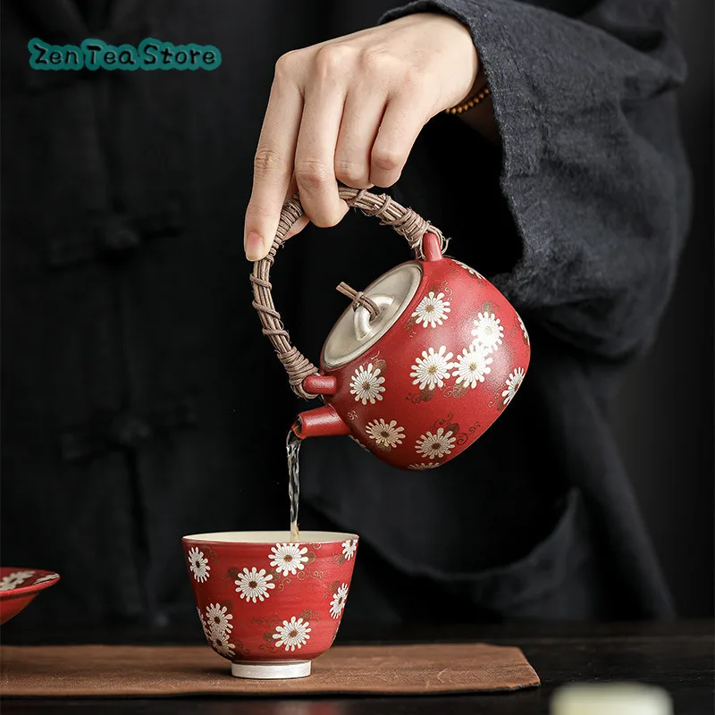 Powder Coarse Pottery Thin Embryo Vintage Small Teapot Pure Handmade Teapot Home Filter Teapot Single Pot Kung Fu Tea Set