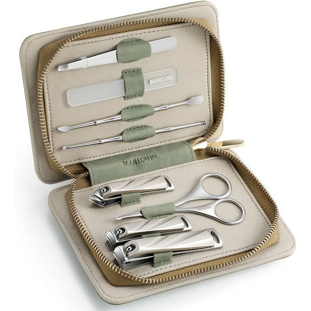 

8-Piece Stainless Steel Nail Care Set with Travel Case for Manicure & Pedicure (Green)