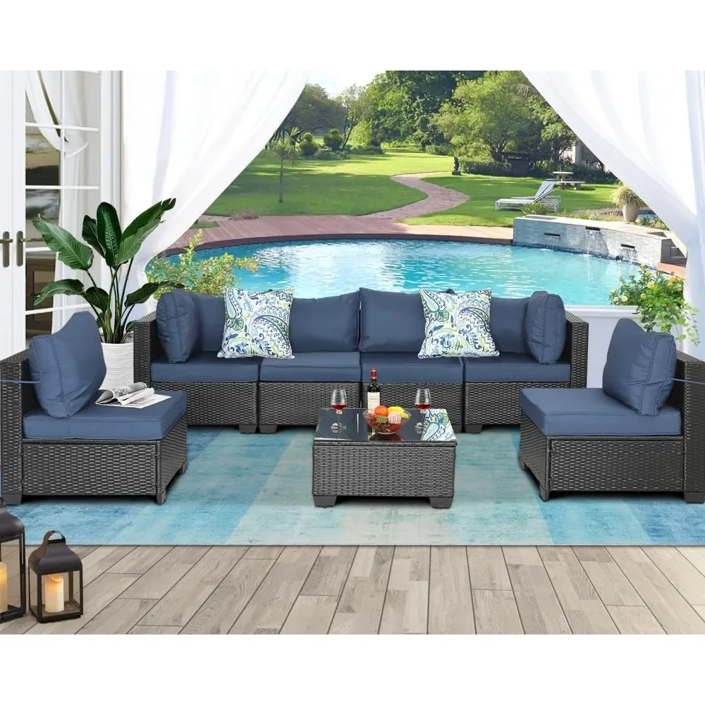 Patio Furniture Sets Outdoor Sectional PE Rattan Outdoor Furniture Patio Conversation Set with Cushions for Balcony Lawn