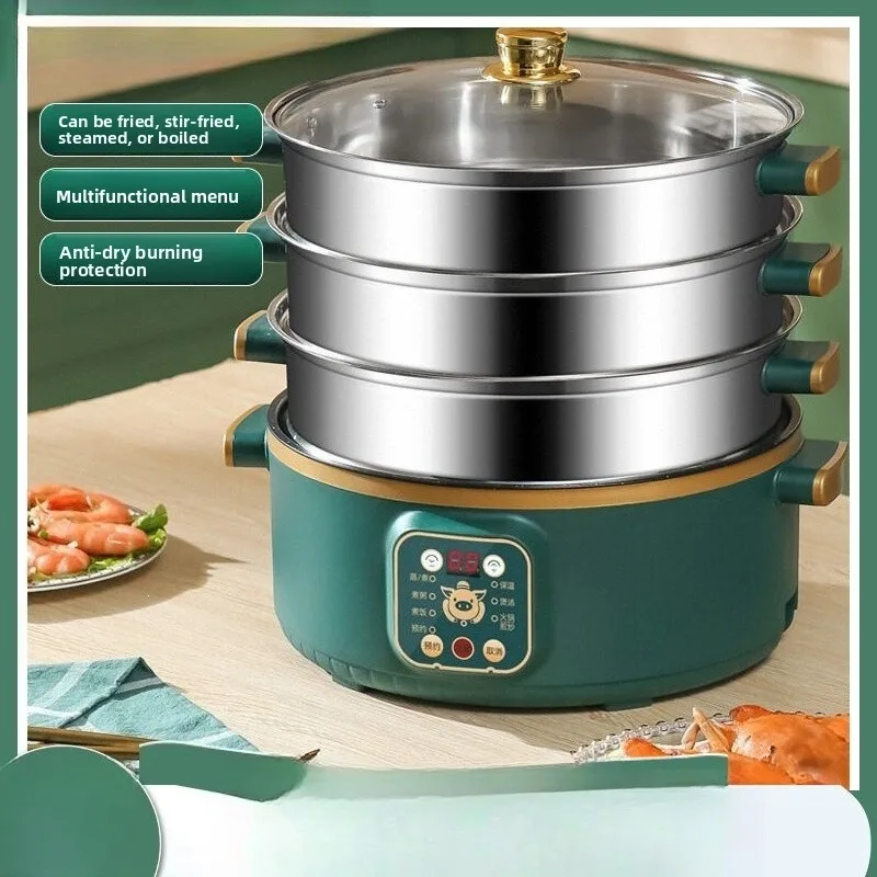 Electric Steamer Multifunction Large Capacity Three Tier Dim Sum Steamer Programmable Timer Home Use Steam Cooker Steamer Pot