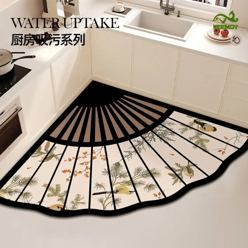 

Chinese Vintage Carpet Fan Soft Silicone Mud Kitchen Flooring Mat Exotic Water Absorbent Anti-Slip Dry Carpet Foot Mat Home Trim
