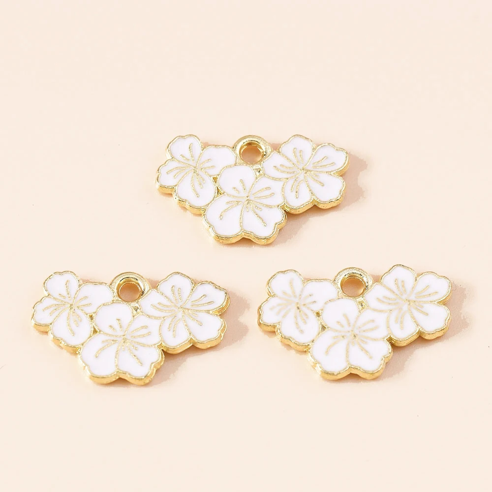 Leslie 10 Stück Niedliche Mini-Emaille-Sakura-Blumen-Anhänger für Ohrringe, Halsketten, Handgemachtes Schmuckzubehör – Detail 11