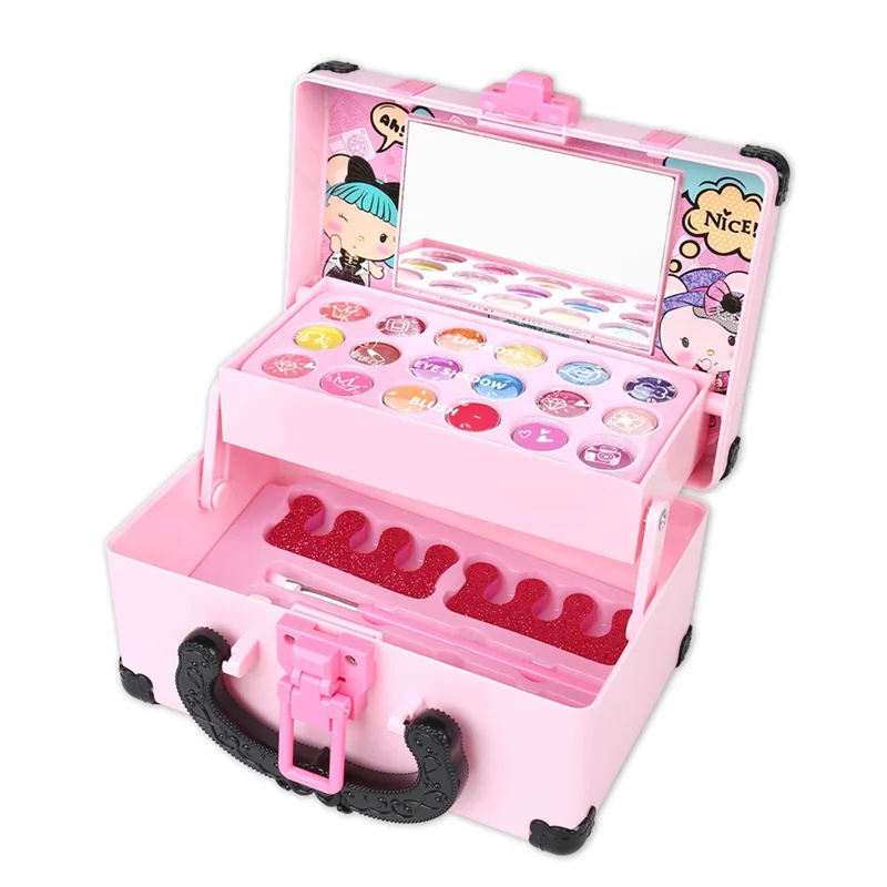 子供用メイクアップキット 女の子用 コスメティックビューティーセット 口紅 アイシャドウ ポータブルメイクボックス付き キッズ用メイクアップセット