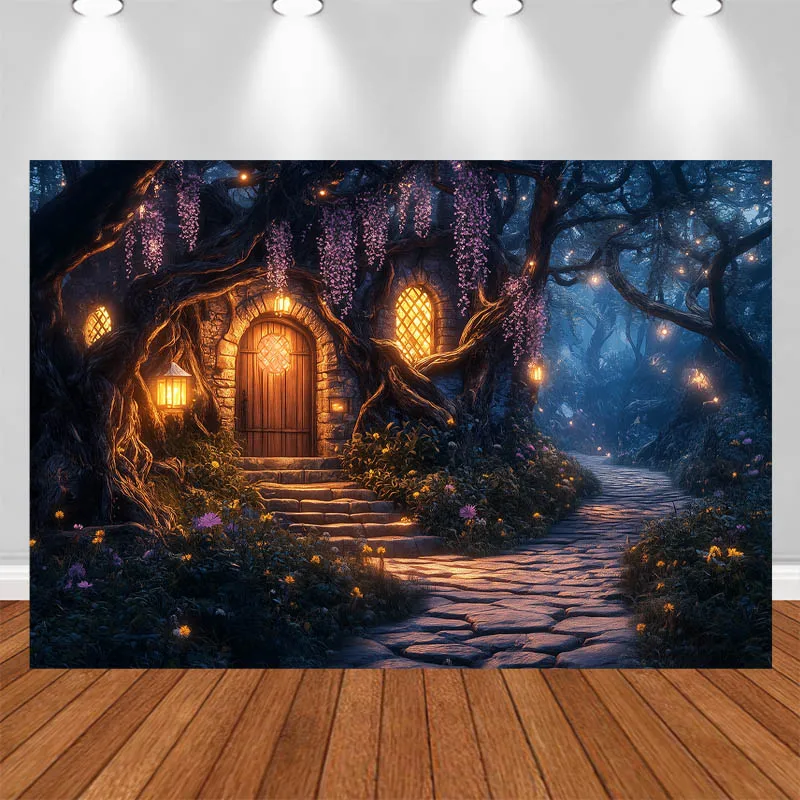 LS Photography Background Fairytale Castle Wooden Door Violet Decor Adult Kids Portrait Photo  Backdrop Studio