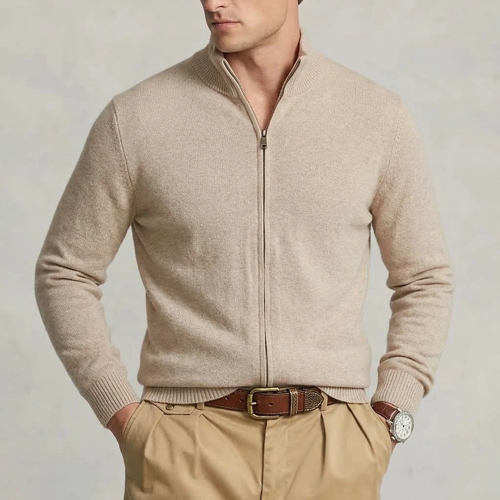Herbst Herren Strick-Cardigan mit Reißverschluss, lässige Jacke mit Stehkragen, weiche Jacke, schmale Passform, thermische Winter-Oberbekleidung für Herren – Detail 3