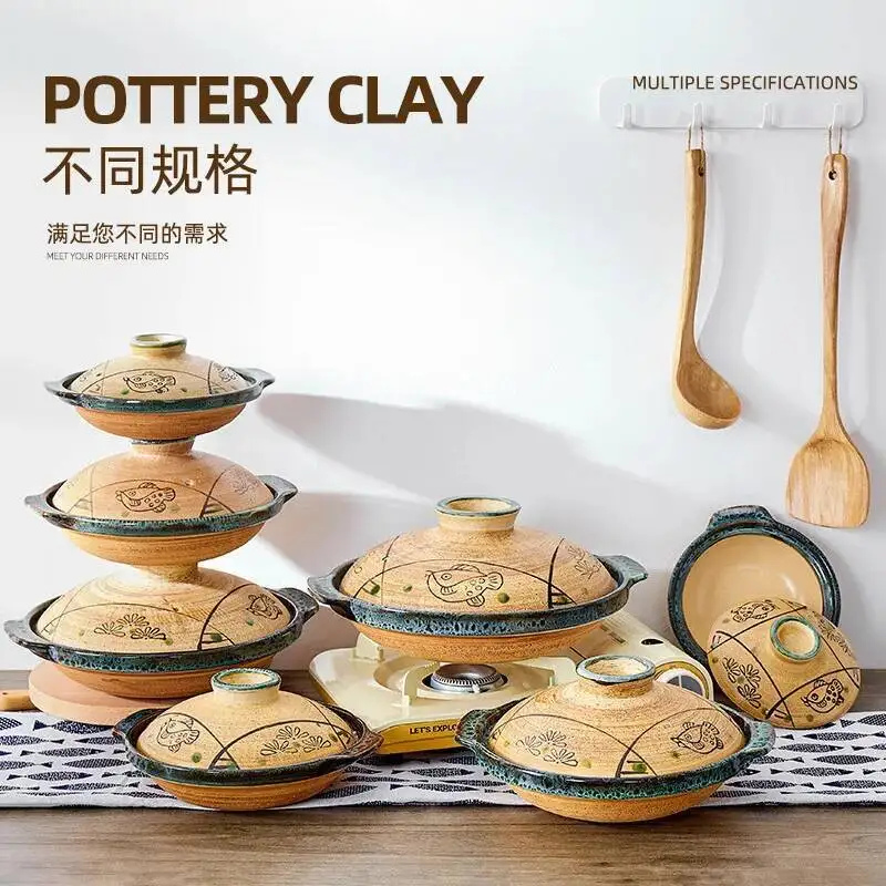 Japanese Clay Casserole Stew Pot Domestic Gas Casserole Soup Pot Open Fire Shallow Pot Ceramic Rice Cooking Pan For Gas Stove