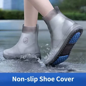 Capa de sapato de silicone à prova dwaterproof água alta superior botas de chuva capa antiderrapante sapatos protetor ao ar livre reutilizável engrossado calçados crianças