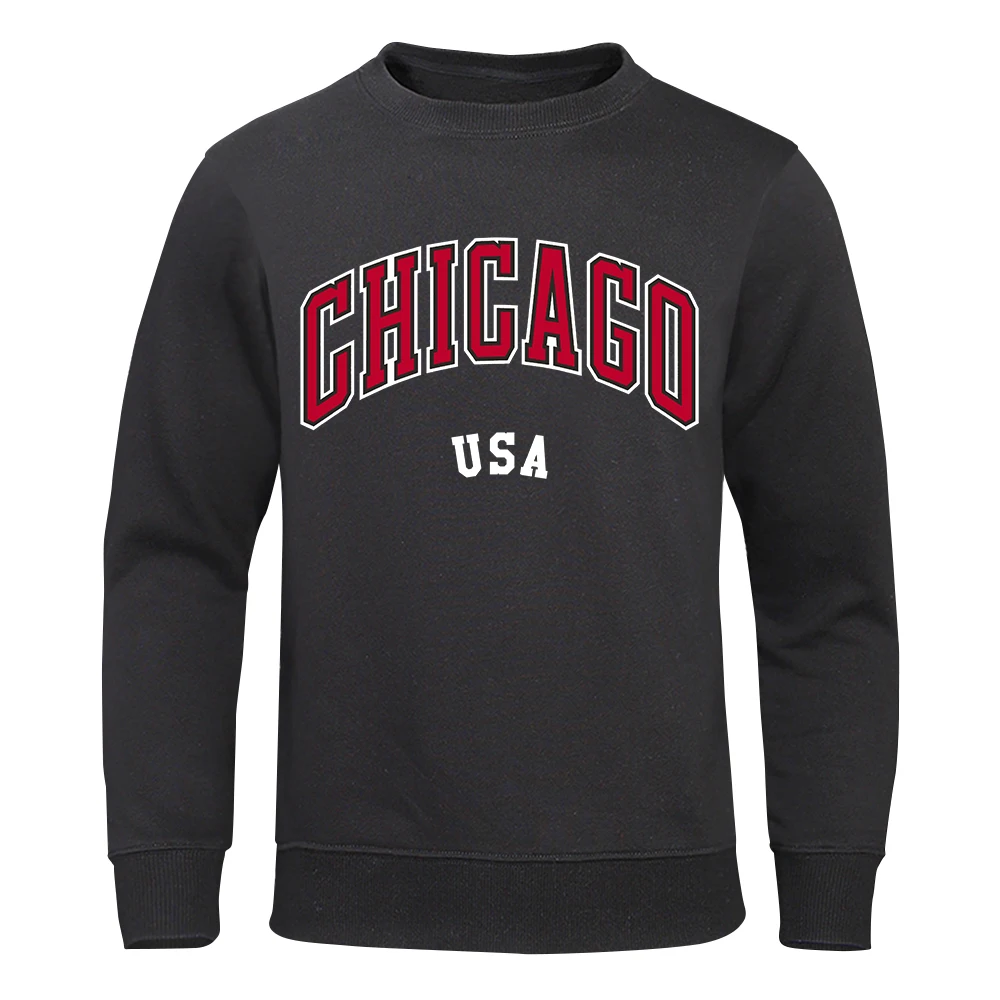 Chicago, A City In The United States Mens Hoody Ne Warm Pullover Hoodies Autumn Fleece Sweatshirt Casual Crewneck Men Hoodie