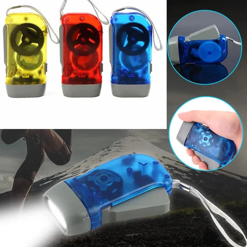 3 Colors Hand Pressing Dynamo Crank Power Wind Up Flashlight Mini Self Generating Torch LED Camping Lamp Light for Outdoor Home