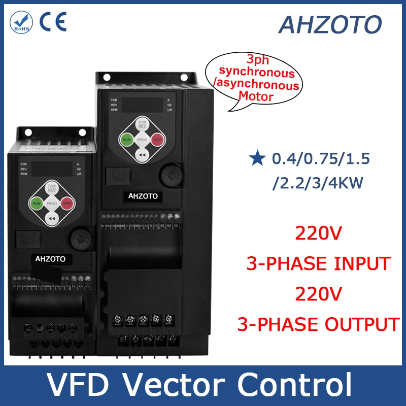 

Economical VSD AH-100 0.4/0.75/1.5/2.2/3/4KW 220V 3 Ph Output Variable Frequency Drive Converter Motor Speed Controller Inverter