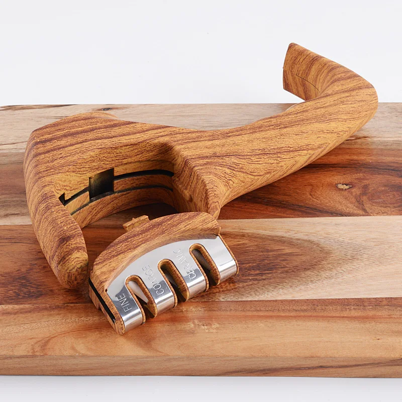 Wooden Handle Carbide Grade 3 Handheld Japanese Manual Professional Diamond Kitchen Knife Sharpener System