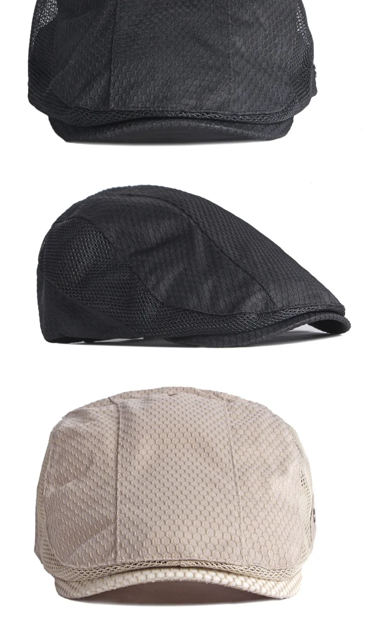 Männer Frauen Atmungsaktive Mesh Sommer Hut Zeitungsjunge Baskenmütze Ivy Cap Cabbie Flache Kappe Einstellbar Vintage Stil – Detail 9