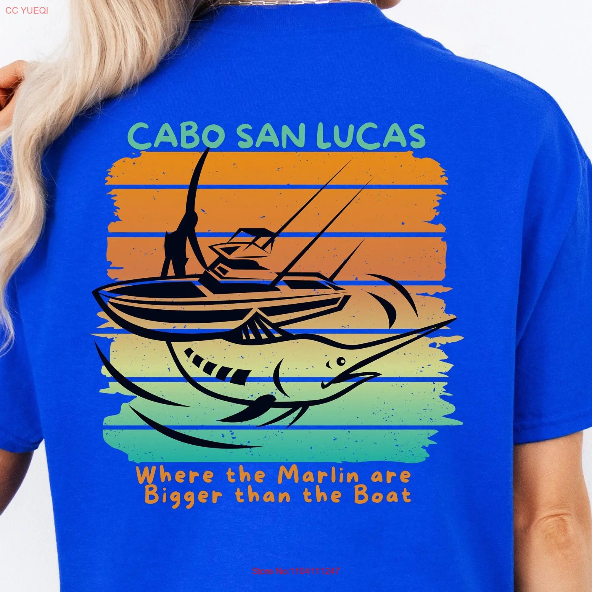 MARLIN FISHING BOAT Cabo San Lucas T Shirt for Adventures Tournament Big Fish with Mexican Flair long or short sleeves