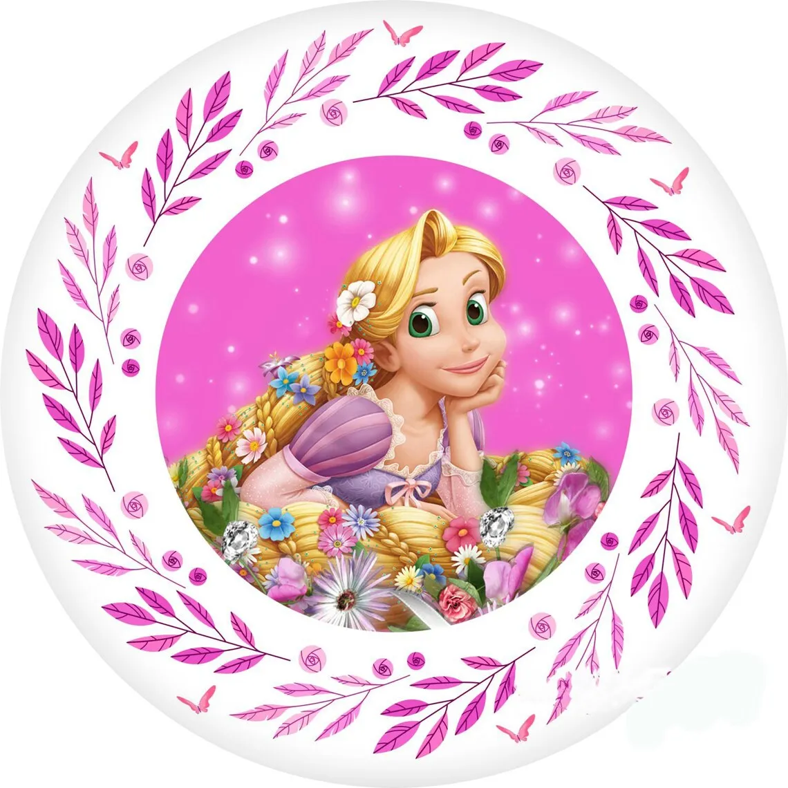 Blond Rapunzel Princess Round Circle Backdrop for Girls Happy Birthday Decoration Candy Table Banner Cylinder Covers