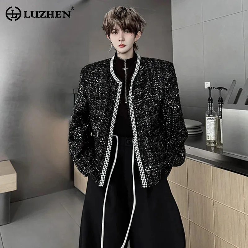 

LUZHEN Fashion High Quality Handsome Elegant Casual Coat Men's 2025 New Original Edge Pearl Decorate Ribbon Design Jacket JY3864