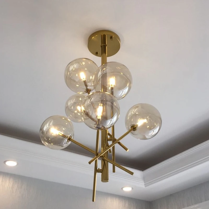 Ferro Pendurado Lâmpada com Bola de Vidro Pingente, Lustre Forjado, Engenharia Droplight, Luxo Home Hotel Villa Quarto Sala