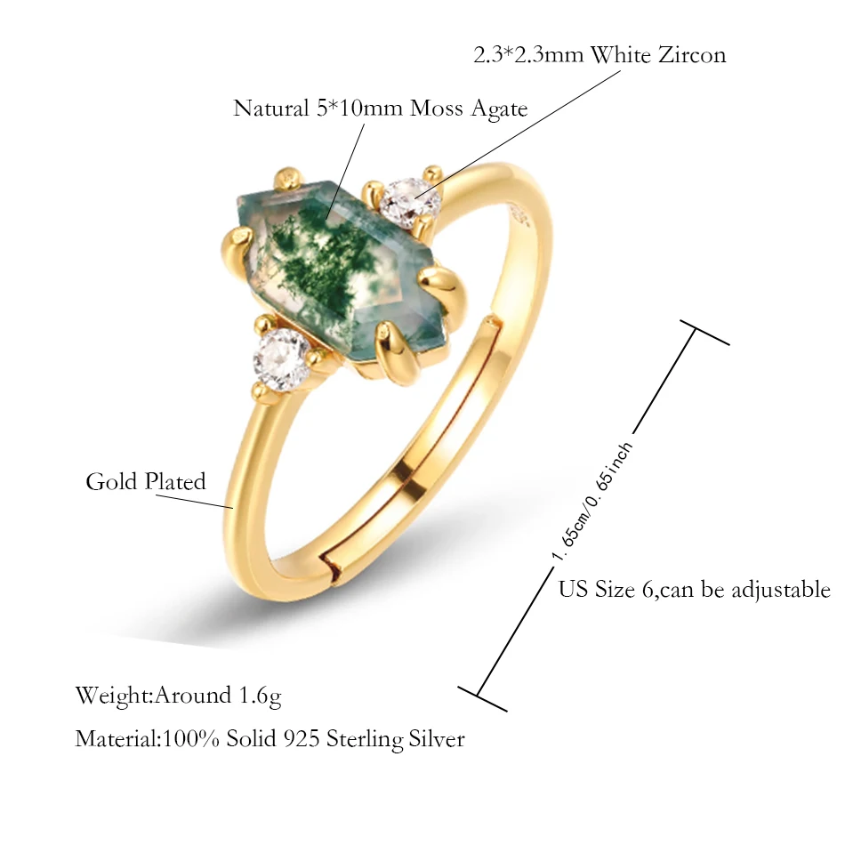 ALLNOEL 925 فضة الطبيعية الطحلب العقيق خواتم للنساء الزفاف الزفاف فريد غرامة مجوهرات هدايا عيد الحب لها