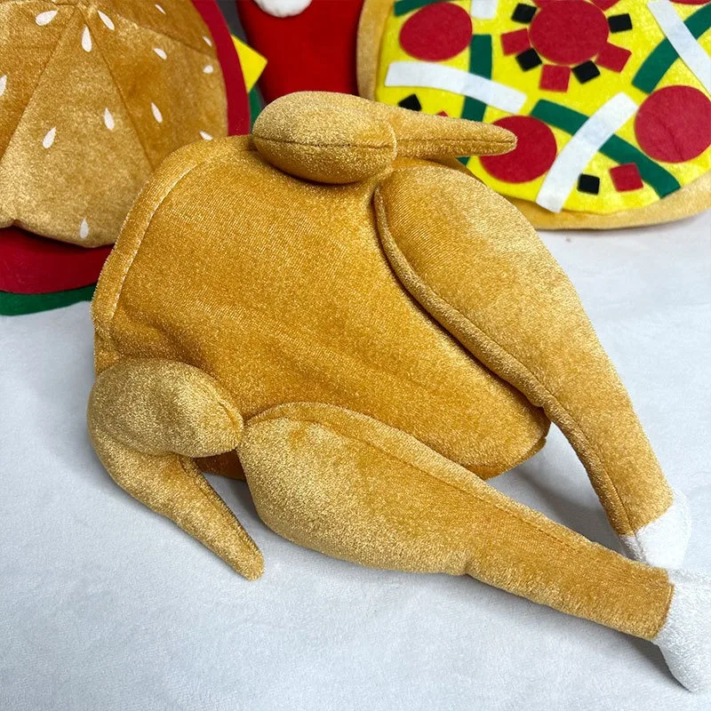 Halloween Performance Photo Hamburger Hat Pizza Quirky Party Fries Hat Thanksgiving Roast Chicken Leg Hat Cosplay Accessory view 3
