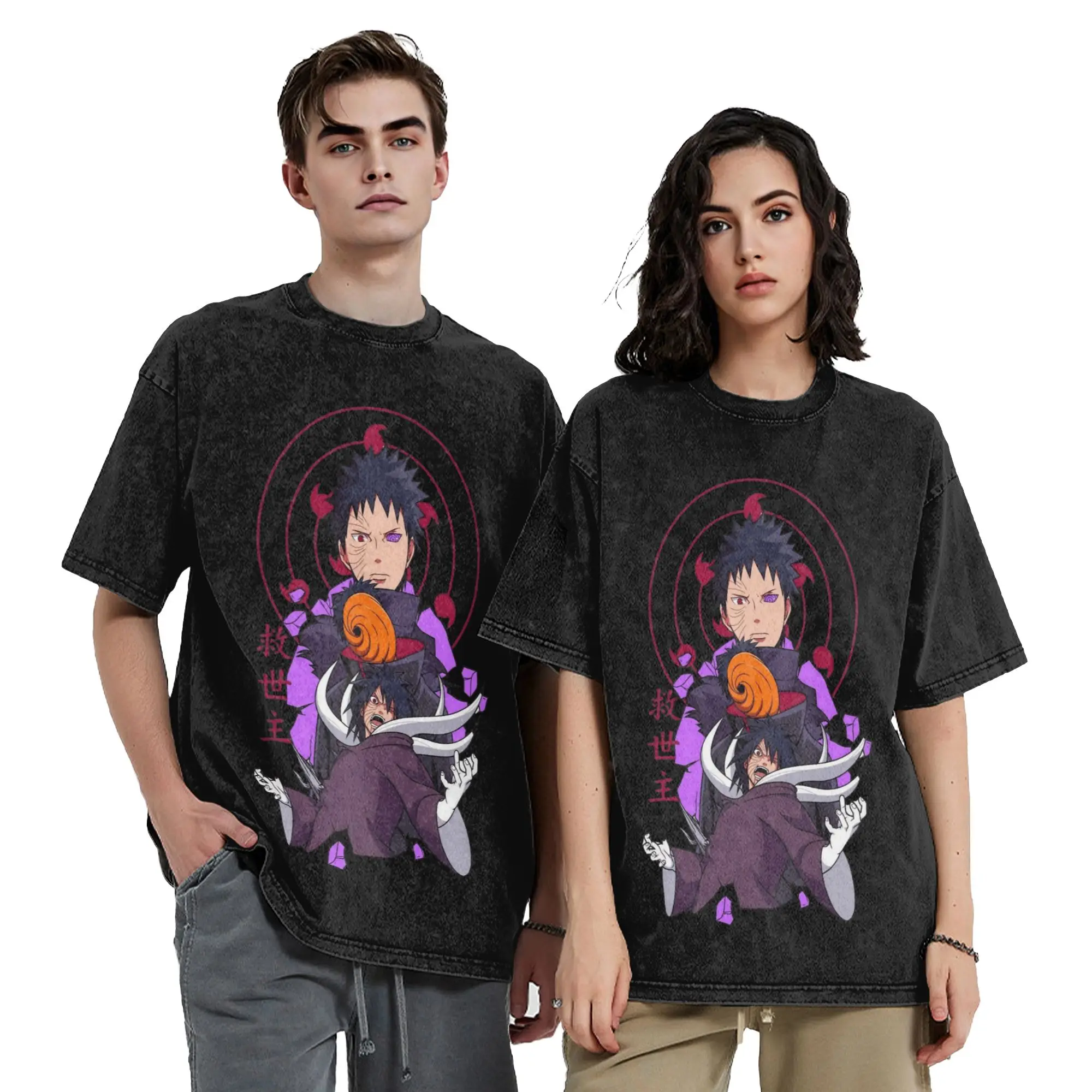 Washed T Shirts obito historie Narutoes Anime Hip Hop Novelty T-Shirt Harajuku Streetwear Printed Tops Tees for Men Women