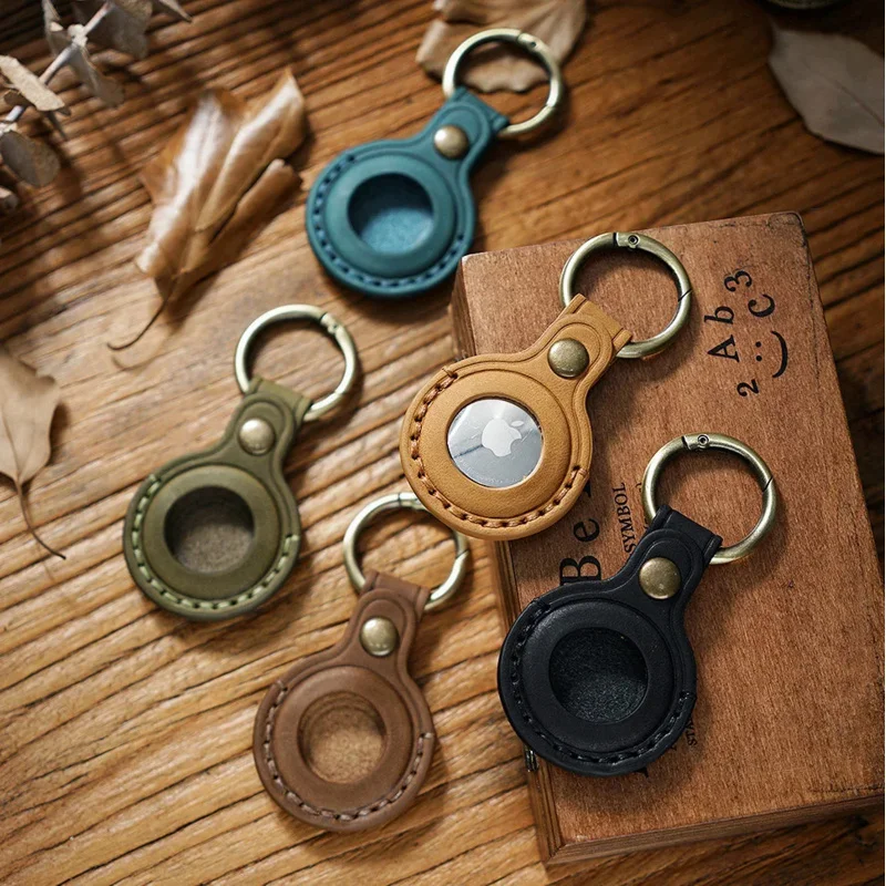 Leather keychain for Apple airtags case protective cover bumper shell tracker accessories anti-scratch air tag key ring holder