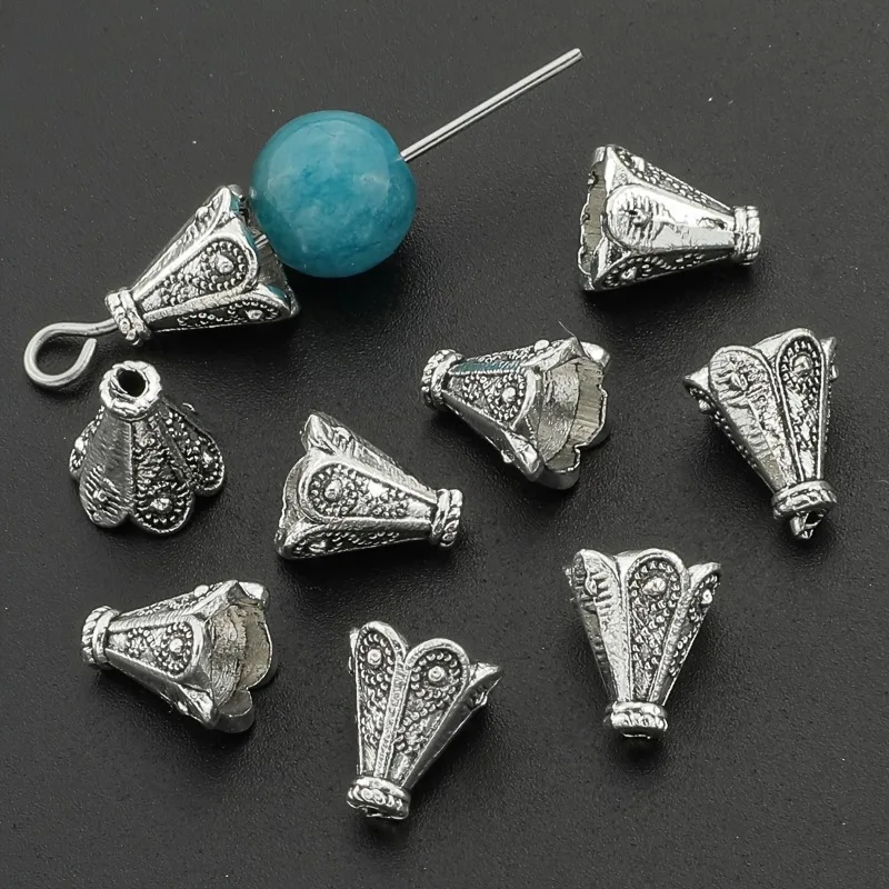 100 peças contas espaçadoras de flores de liga vintage-tampas em forma de pétala para fazer joias diy, colar de borla e conectores de brincos