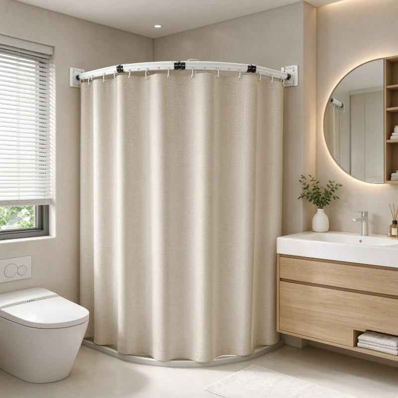 Foldable Curved Shower Curtain No Drill Waterproof Invisible Bathroom Partition for Wet Dry Separation Modern Home Decor Set