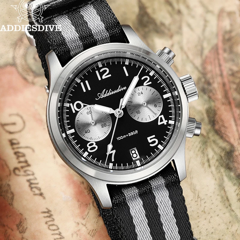 

ADDIESDIVE New AD2538 Panda Dial Men Watches Luxury Quartz Watch For Men Japan VK64 Sport Chronograph Sapphire glass Wristwatch