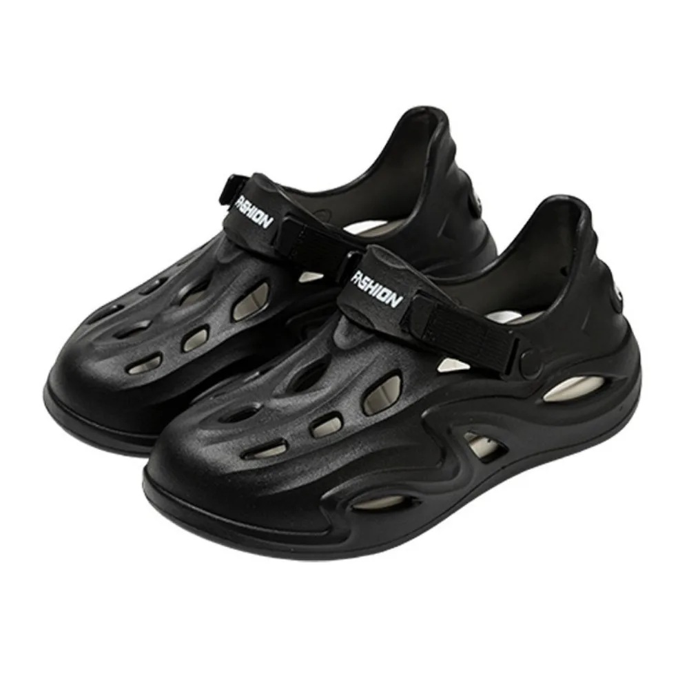 

Soft Black White EVA Couple Sandals Anti Odor Anti Slip Thick Soled Slippers Shoes Beachwear Hollow Slides Sandals Summer