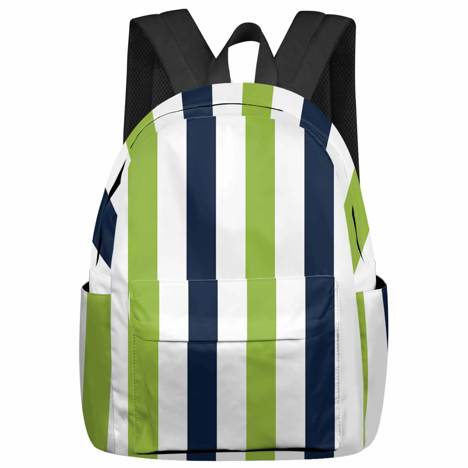 

Navy Blue Grass Green Contrast Striped Backpack Teenagers Student School Bags Laptop Custom Backpack for Men Women Travel Bag