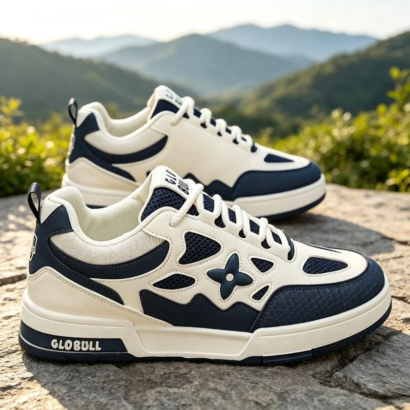 Men Casual Skateboard Shoes Breathable Mesh Mixed Material Lace Up Platform Sneakers Male Fashion Daily Walking Footwear