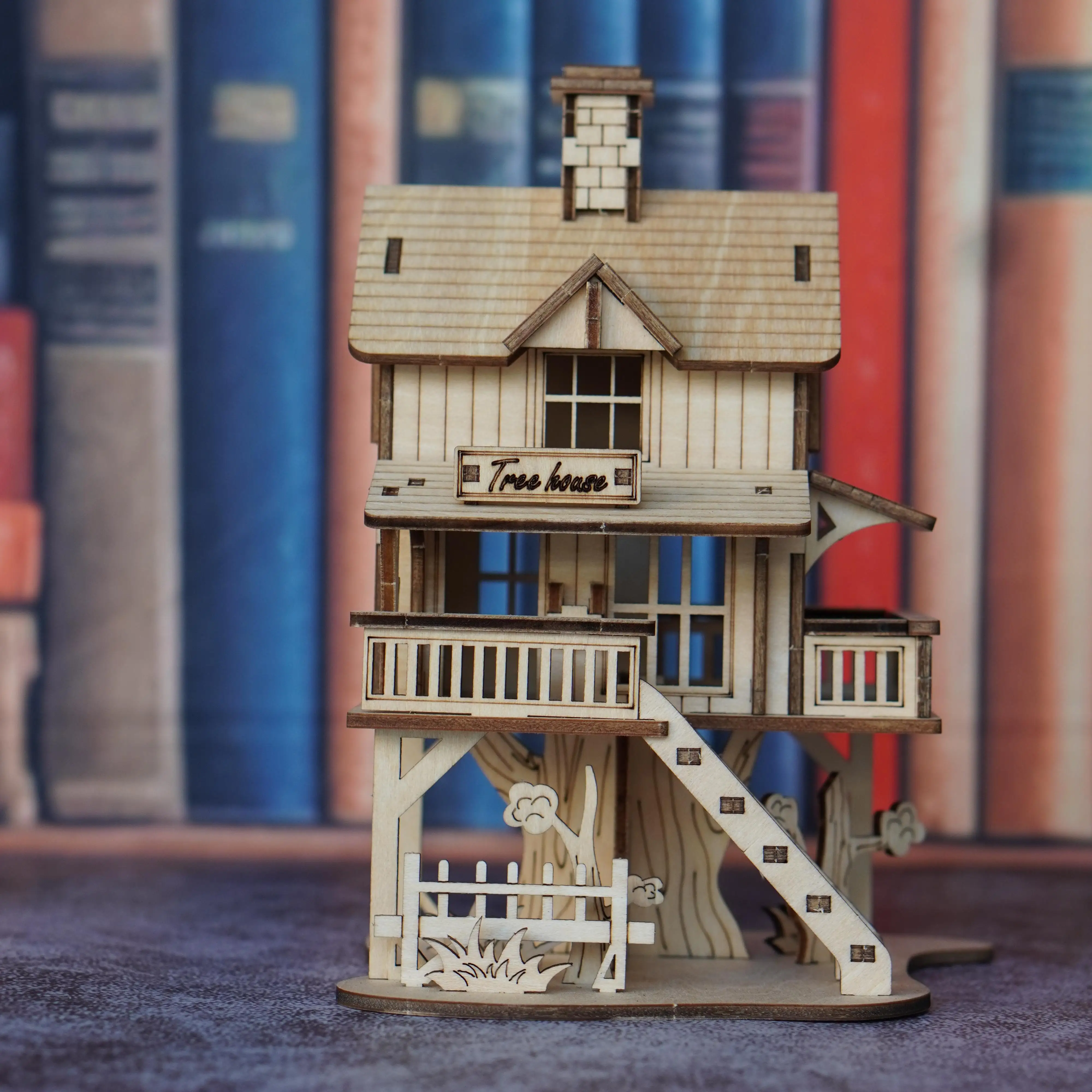 ألعاب ألغاز خشبية ثلاثية الأبعاد مناسبة للبالغين، نماذج تجميع بيت الأشجار، كتلة بناء يدوية منزل خشبي خشبي #1