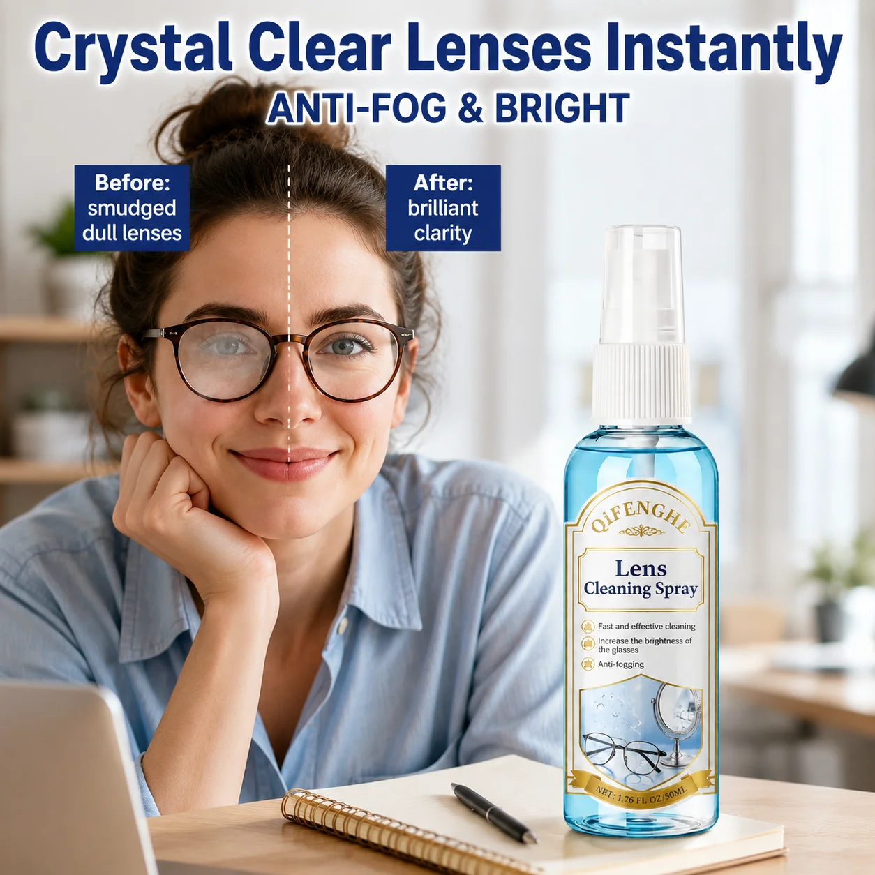 Lens Cleaning Spray Remove Dirt Streaks Anti-Fog Formula Boost Lens Clarity Deliver Clear Fog-Free Vision For Eyeglasses