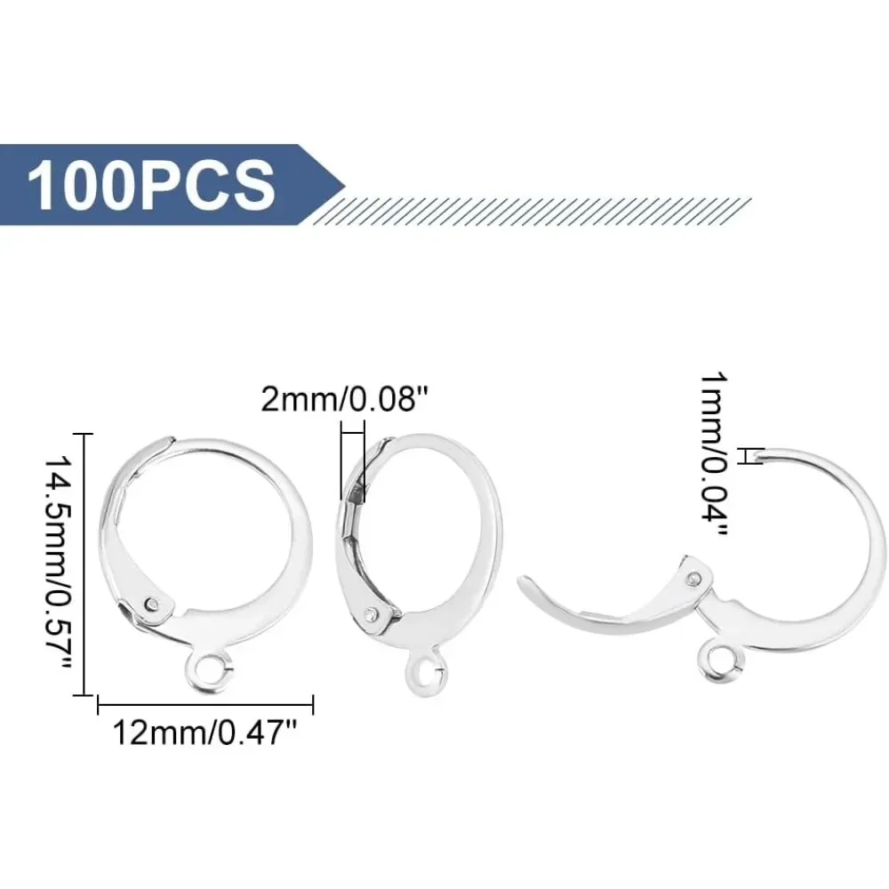 100pcs Leverback Earring Hooks Stainless Steel Leverback Earring Findings French Earwires with Hoop Huggie Hoop Earrings Finding