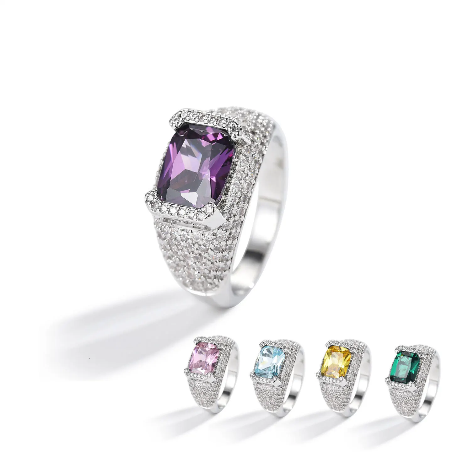 

Men Women Hip Hop Style Full Zircon Ice Flower Cut Octagon Ring 18K Gold Plated Copper Luxury Fashion Band Wedding Jewelry Gift