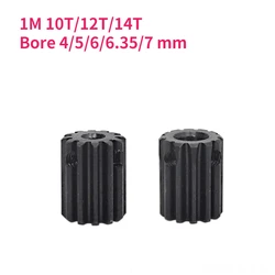 1M Spur Gear 10T/12T/14T 45# Carbon Steel Material Motor Gear Bore Size 4/5/6/6.35/7 mm Transmission Accessories