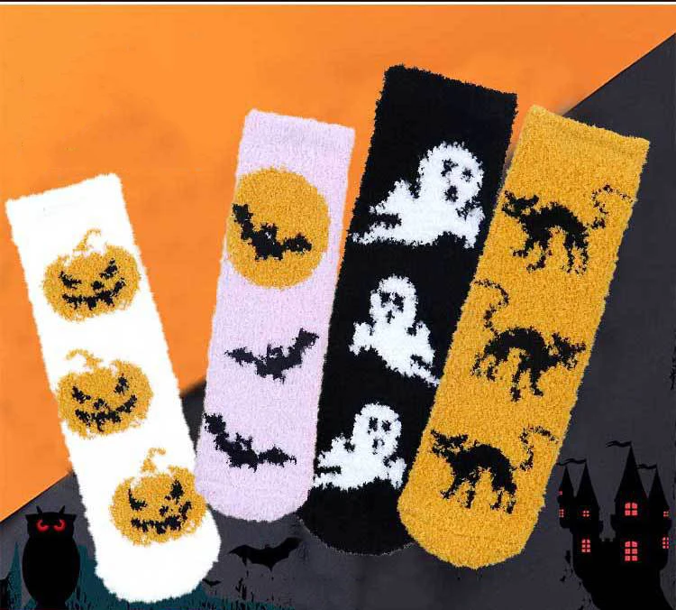 4 Pairs Fashion Glowing in the dark unisex man woman socks keep warm floor door Halloween socks holiday gift  socks