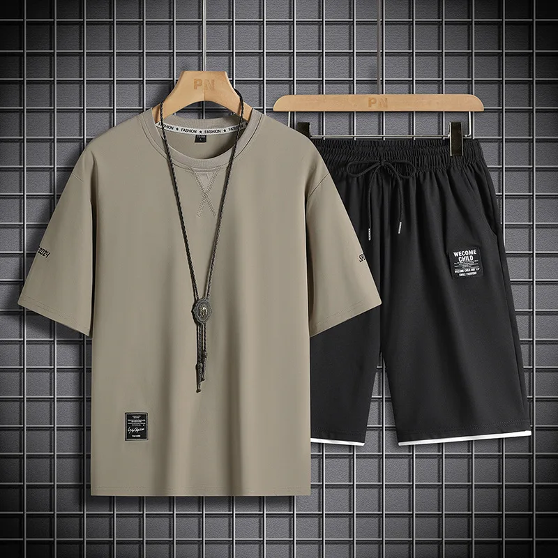 Summer Round Collar Cardigan Short Sleeved Sport Set Outdoor Mountaineering Running Suit Gym Clothing Men Joggers Men Track Suit