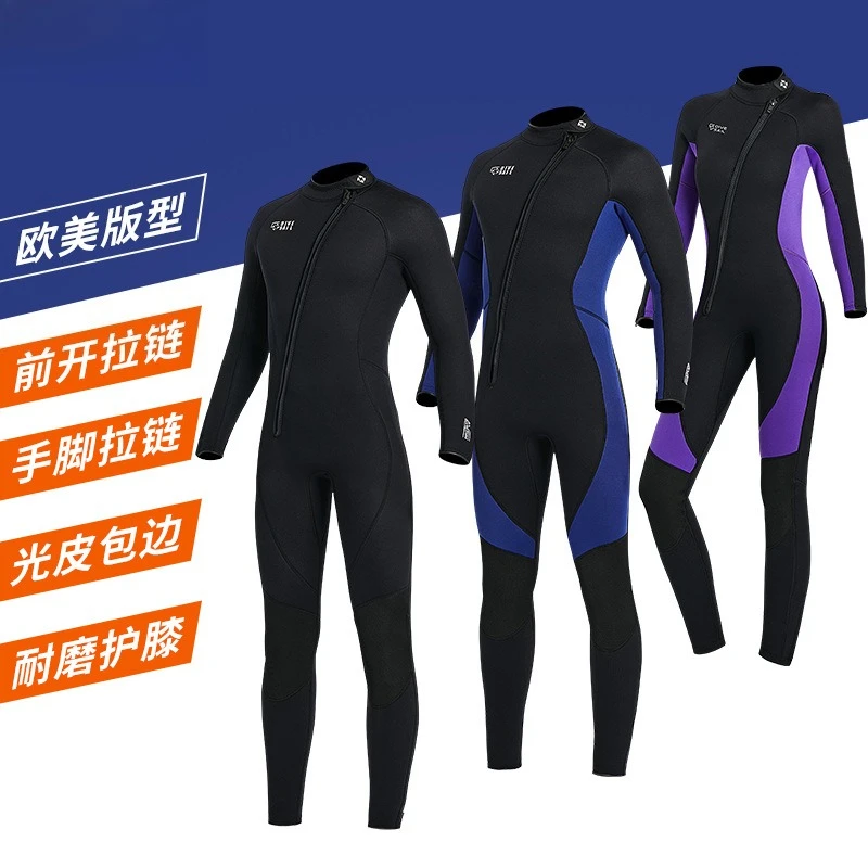 

New 3mm diving suit men's one-piece warm surfing wetsuit women's long-sleeved cold-proof snorkeling winter swimming pants